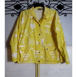 Chico's Summer Jacket Size 2 Yellow Floral Long Sleeve Full Zip